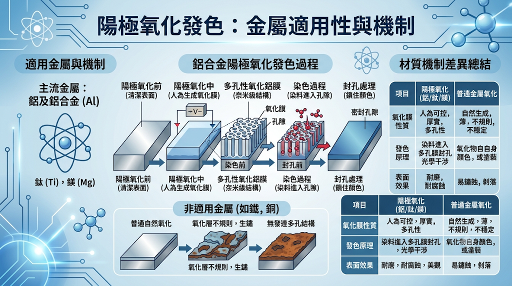 哪些金屬適用陽極氧化發色？材質機制差異