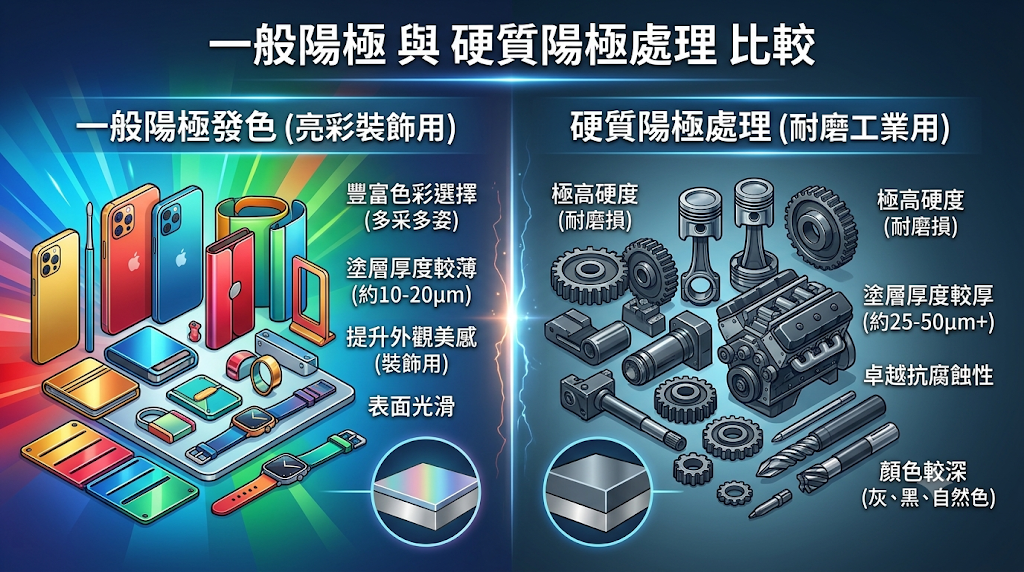 一般陽極發色與「硬質陽極處理」有什麼不同?
